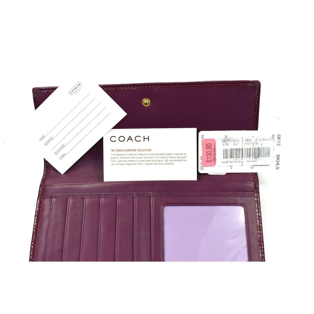 Coach Signature Collection Wallet Brown Purple Woven Jacquard Leather NWT - Picture 10 of 11